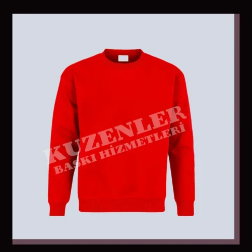 Kırmızı Sweatshirt Bisiklet Yaka