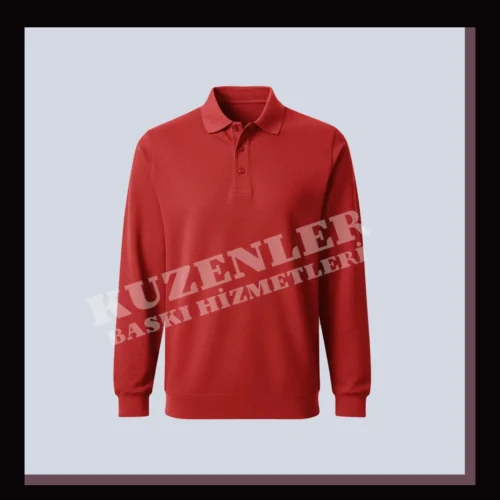 Kırmızı Sweatshirt Polo Yaka