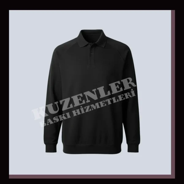 Siyah Sweatshirt Polo Yaka